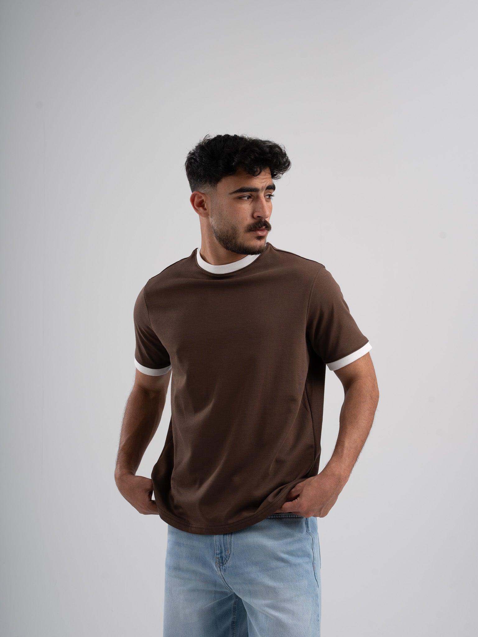 Ringer Tee Brown x White