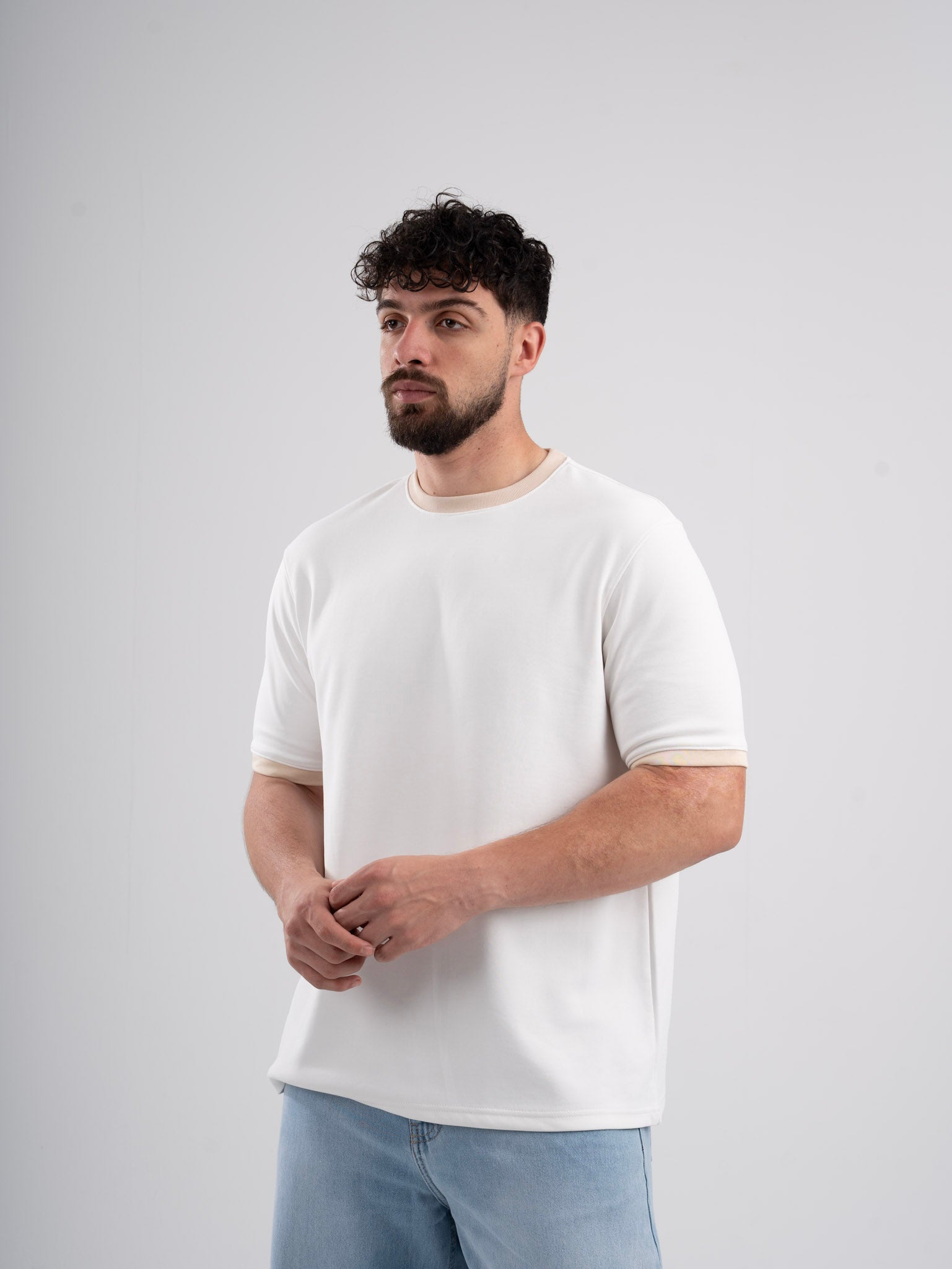 Ringer Tee White x Beige – DXLR