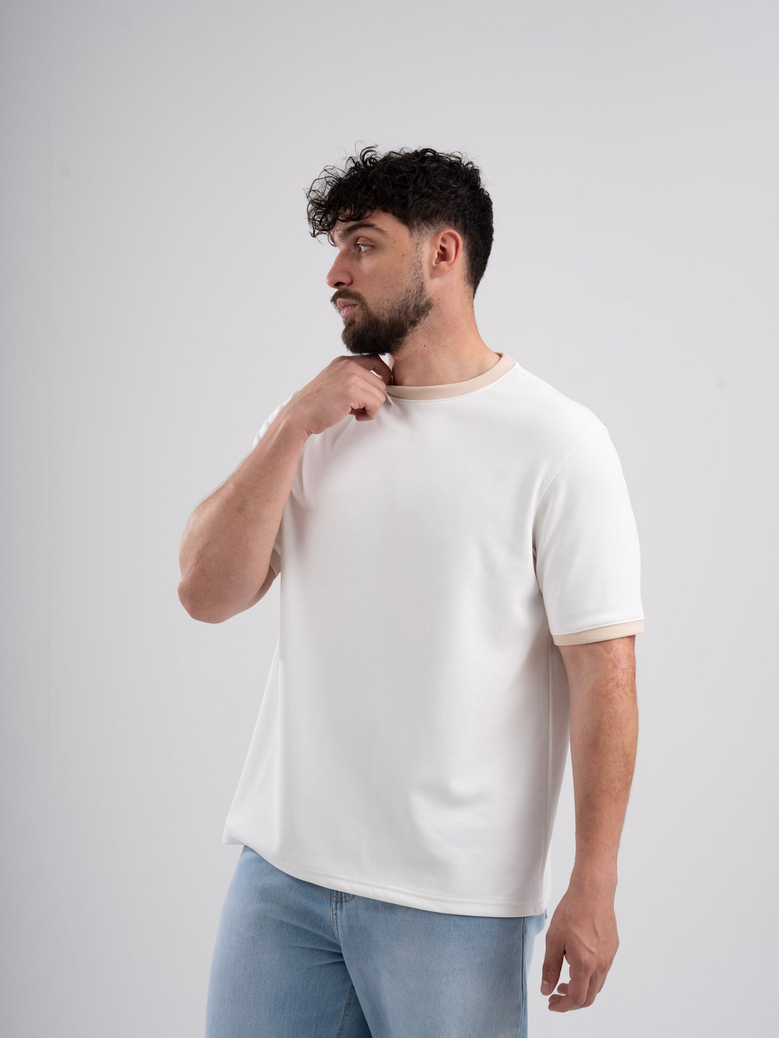 Ringer Tee White x Beige – DXLR
