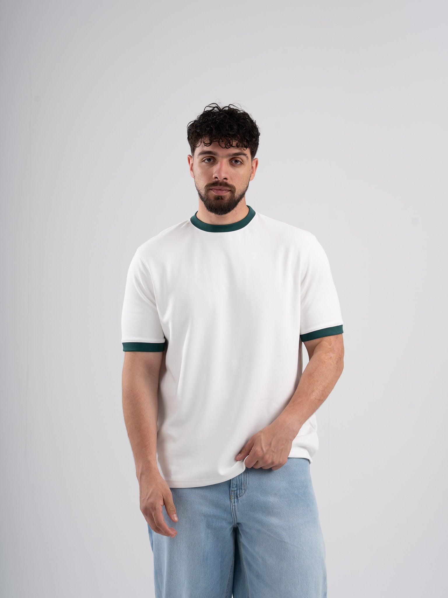 Ringer Tee White x Olive
