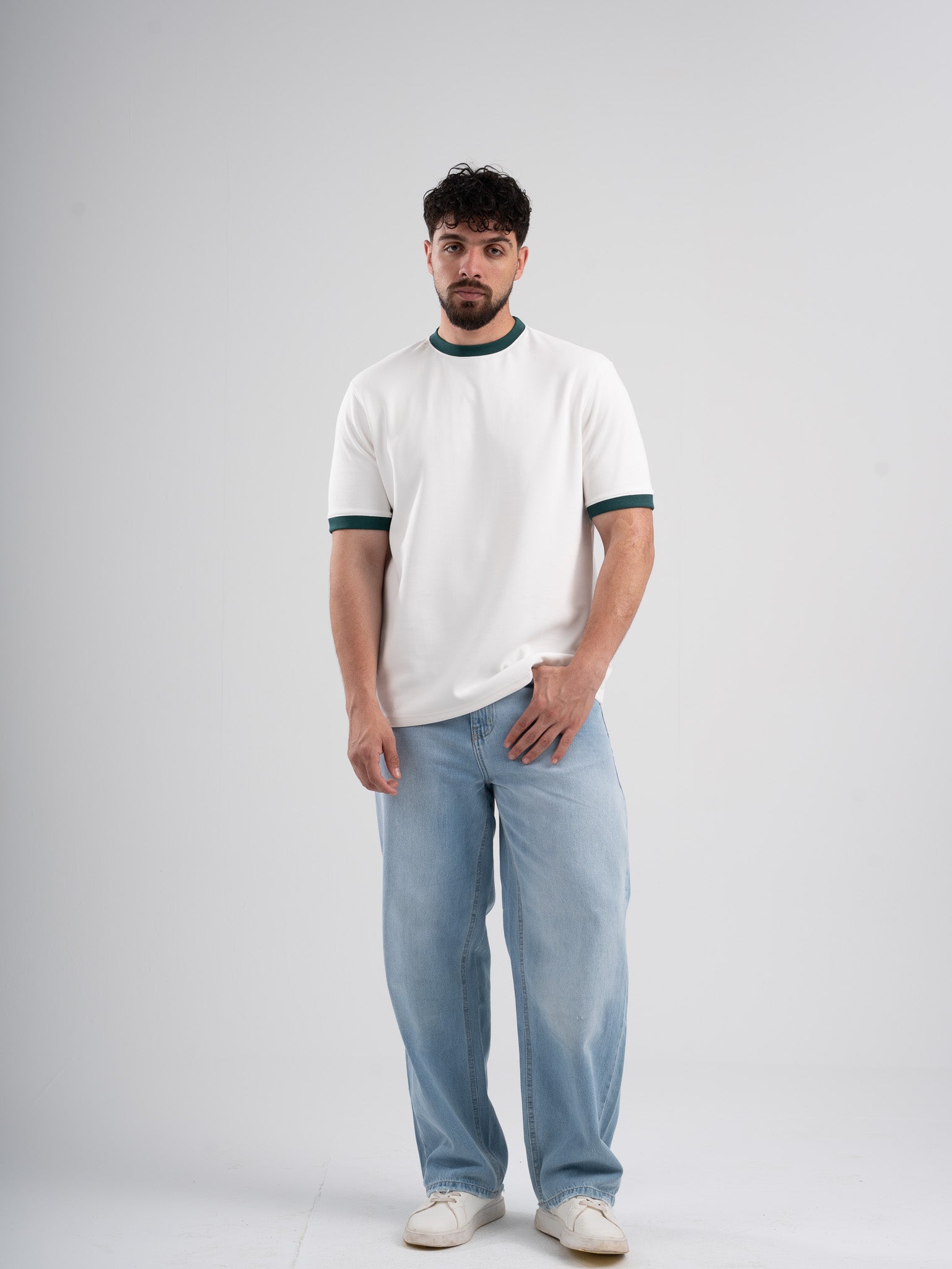 Ringer Tee White x Olive