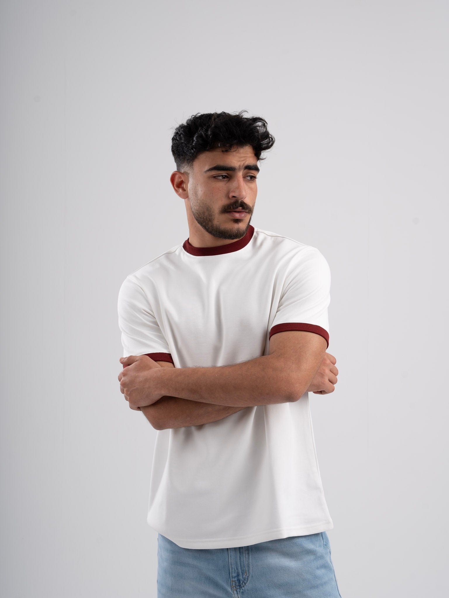 Ringer Tee White x Burgundy