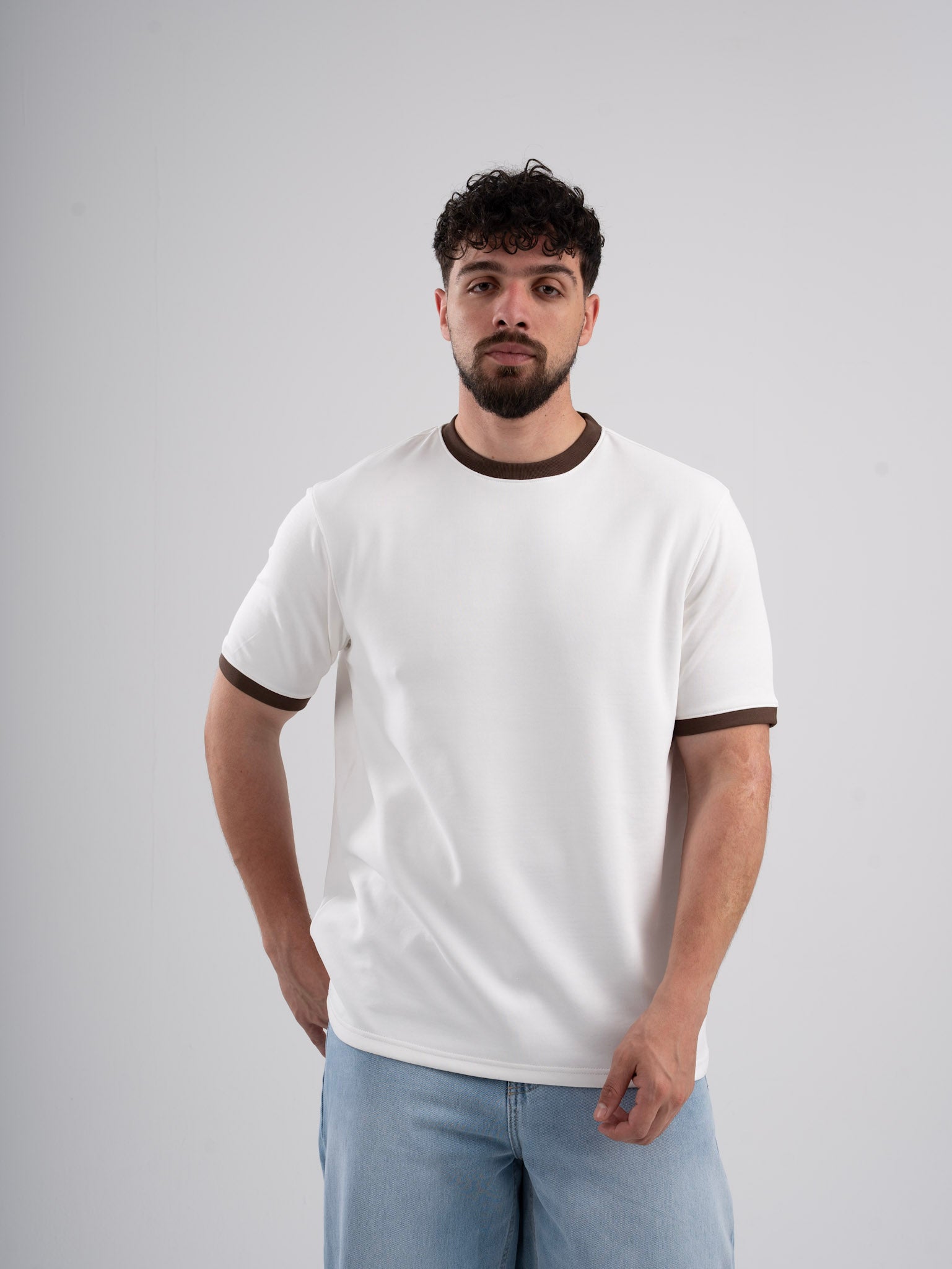 Ringer Tee White x Brown – DXLR
