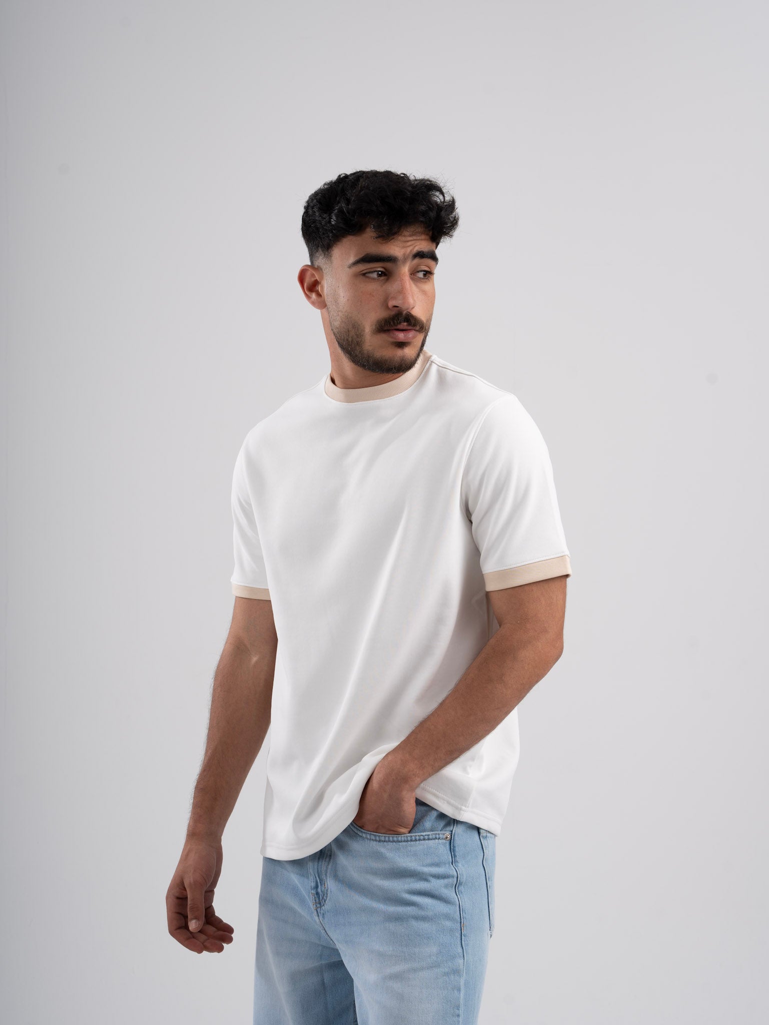 Ringer Tee White x Beige